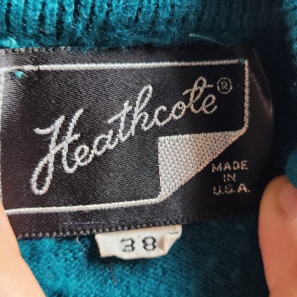 Heathcote Vintage Aqua Mock Neck Pearl Button Sweater Size 38/Large - Picture 10 of 16